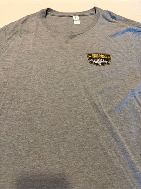 Subaru Gray Short Sleeve Tee with Yellow & Black Subaru Wilderness Patch
